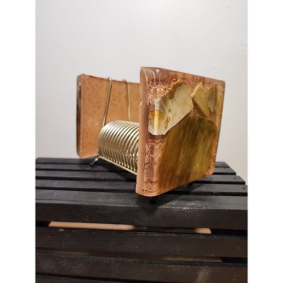 Mid Century Agate Lucite Block Sprial Letter Holder Madmen Inlay Vintage - Picture 7 of 9